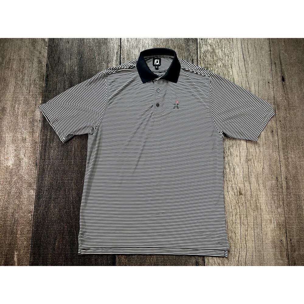 Footjoy Golf Polo Mens White Navy Striped Short Sleeve Shirt Large